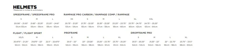 Fox Clothing Helmet Sizing Chart